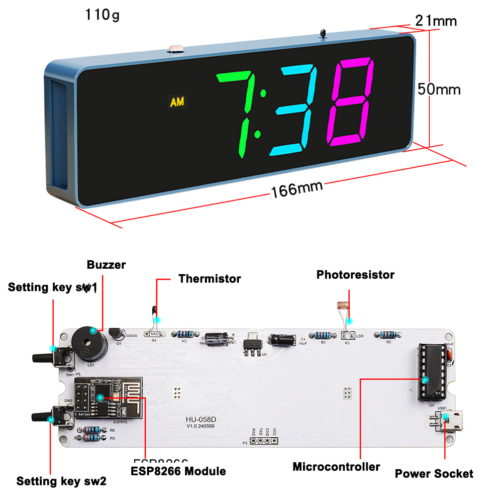 ESP8266 IoT Colorful WiFi Cloc - огляд і ціна Diy Electronics For Beginners